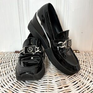 Black WISHBONE Sadie wedge leather loafers